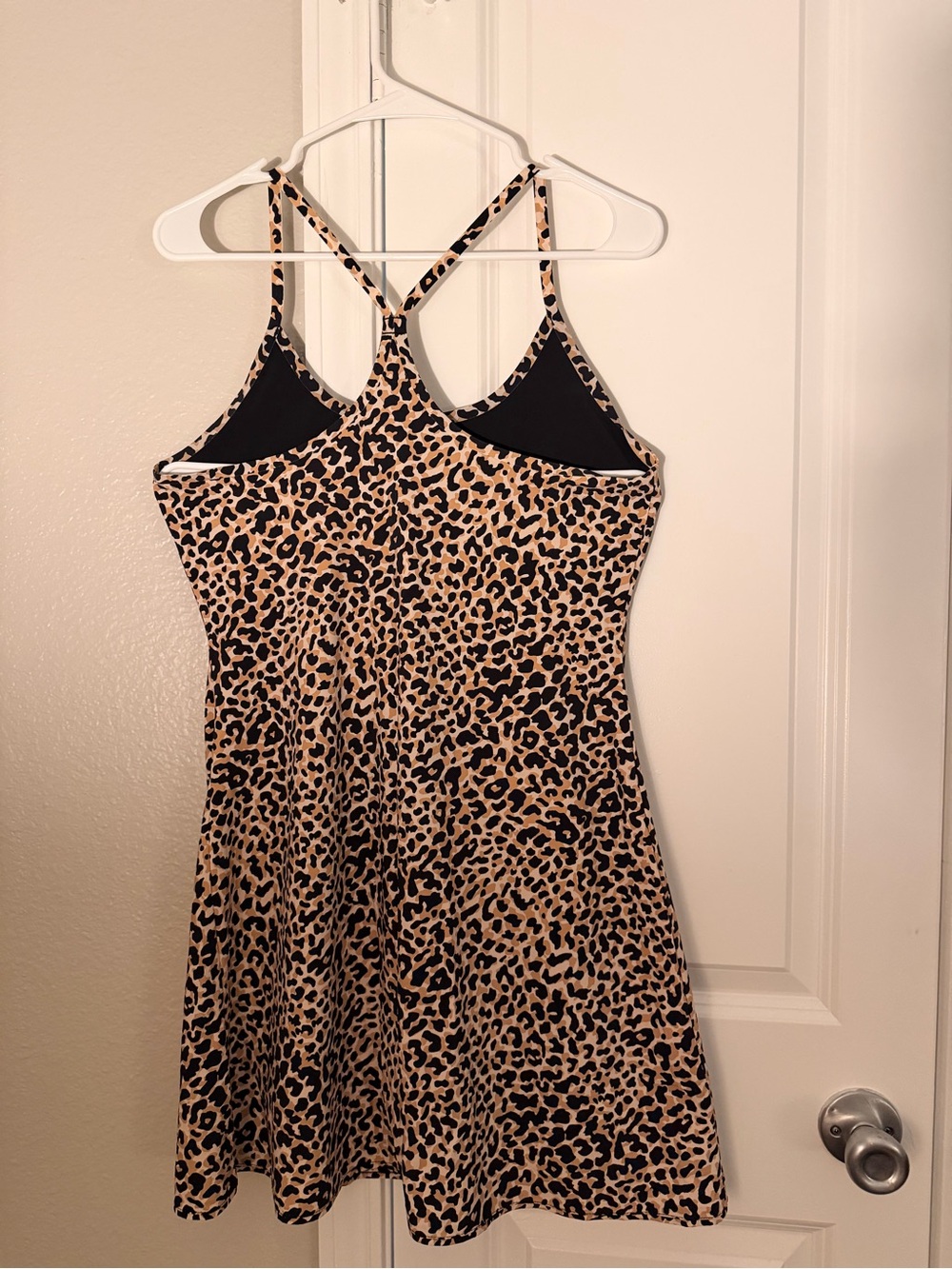 Outdoor Voices Leopard Print Mini Dress in Tan and Black